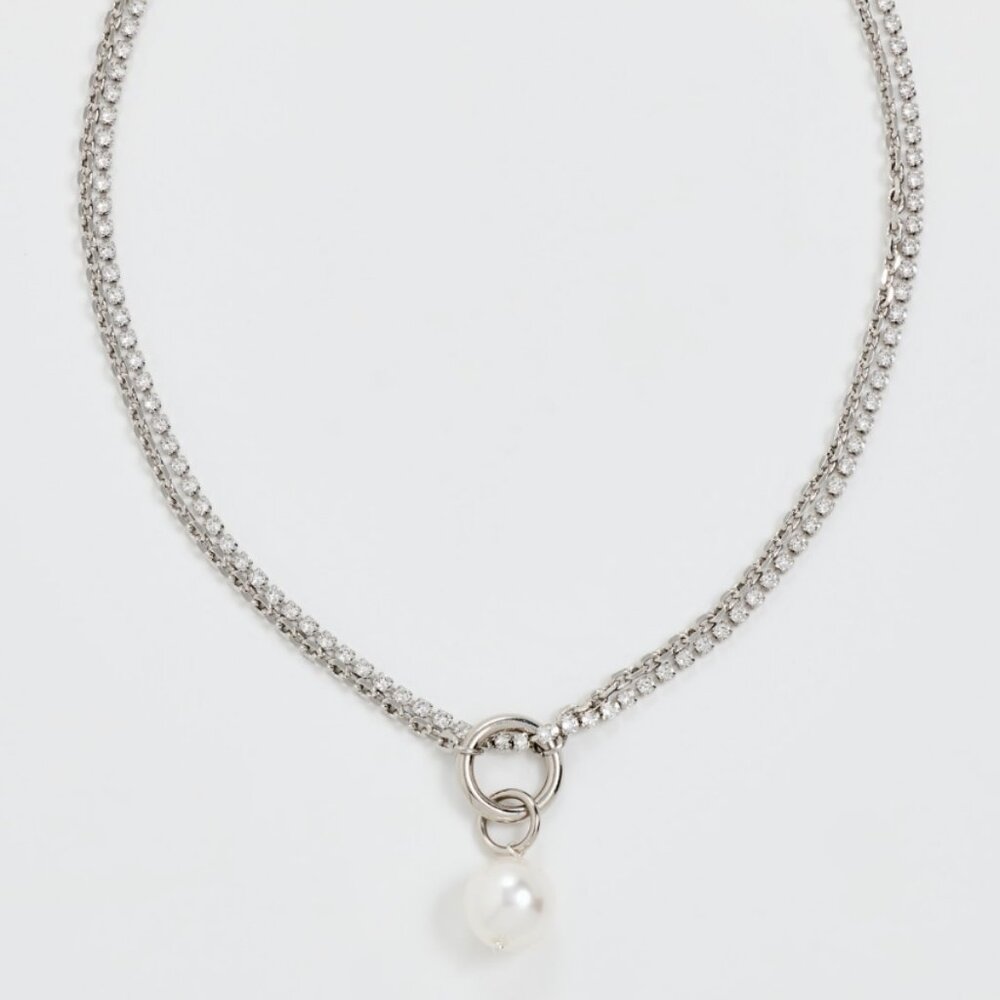 JUSTINE CLENQUET "Laura" Silver and Pearl Necklace